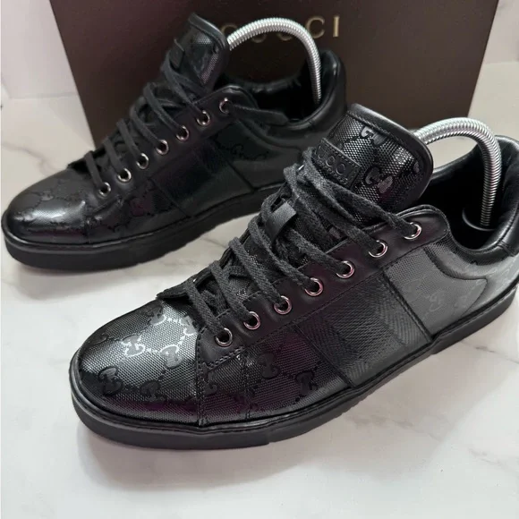 Gucci Black Monogram Sneakers AUTHENTIC - Picture 8 of 14